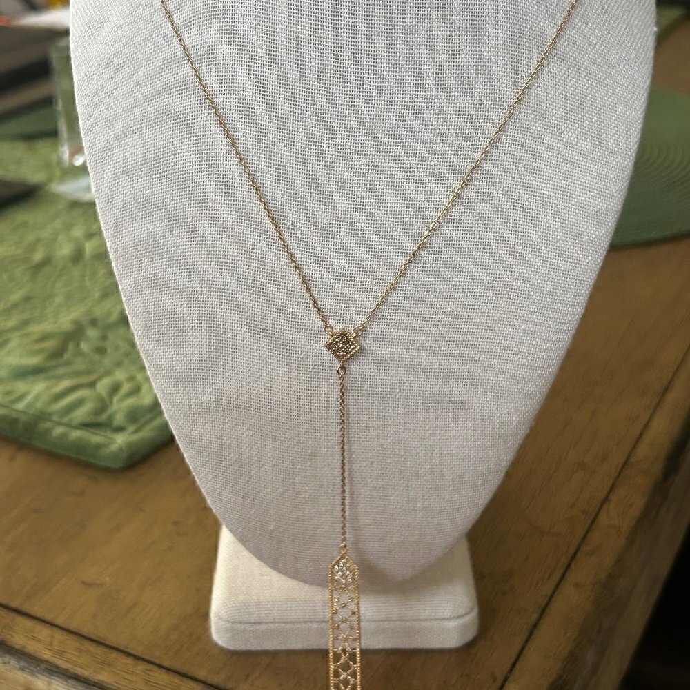 Rarities Carol Brodie 0.5 ctw CHAMPAGNE DIAMOND Lace Y Drop Necklace NWT - Picture 4 of 11